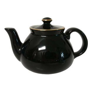 Hall Black and White Tea Pot w/ Gold Trim Single Serve